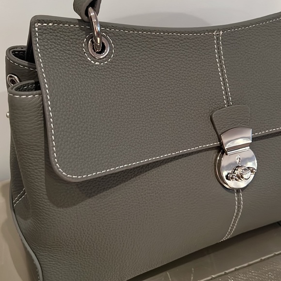 Taupe Grey Real Leather Handbag Tote 12”x8.5”x5” with Handle and Shoulder Strap - Picture 4 of 10